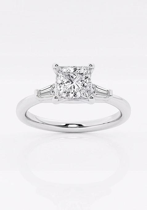 2 1/4 ctw Princess Lab Grown Diamond Engagement Ring with Tapered Baguette Side Accents