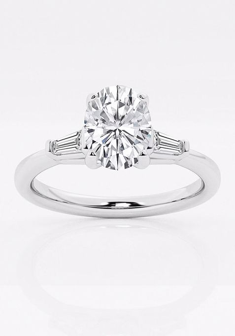 2 1/4 ctw Oval Lab Grown Diamond Engagement Ring with Tapered Baguette Side Accents