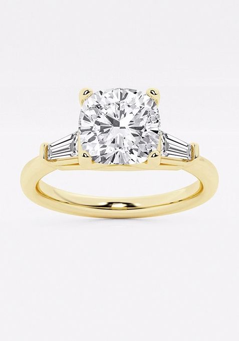 2 1/4 ctw Cushion Lab Grown Diamond Engagement Ring with Tapered Baguette Side Accents