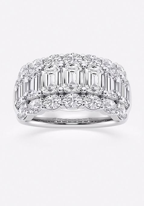 Colorless5 ctw Emerald Lab Grown Diamond Three Row Fashion Band