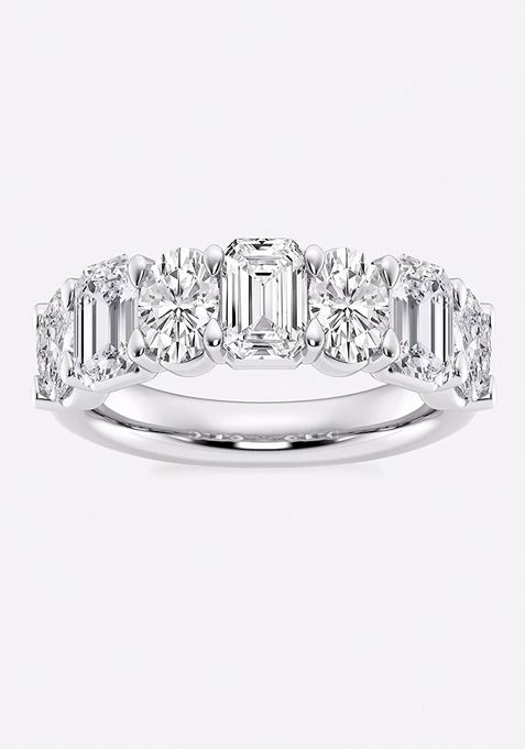 3 ctw Emerald and Oval Lab Grown Diamond Seven-Stone Alternating Fashion Band