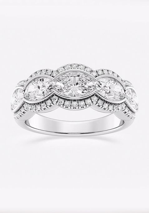 2 1/2 ctw Oval Lab Grown Diamond Five-Stone Halo Fashion Band