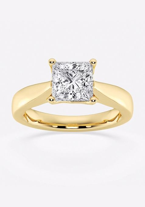 1 1/2 ctw Princess Lab Grown Diamond Floral Solitaire Engagement Ring