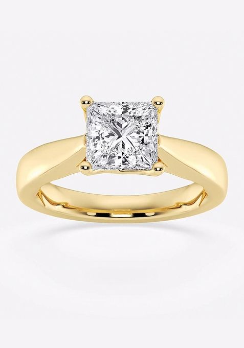 1 1/2 ctw Princess Lab Grown Diamond Floral Solitaire Engagement Ring