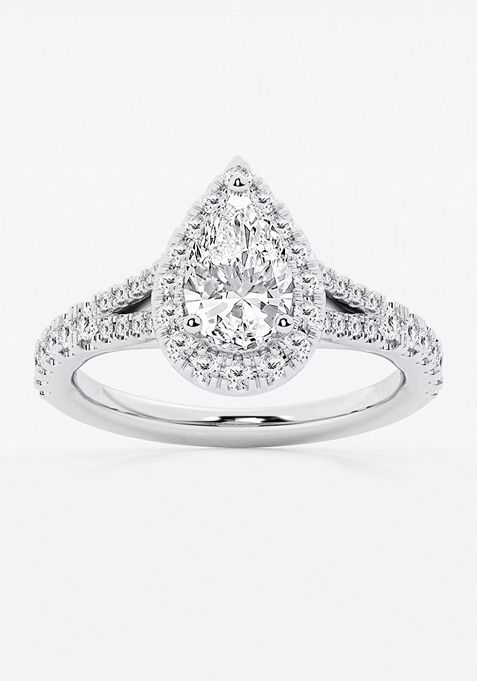 1 1/5 ctw Pear Lab Grown Diamond Split Shank Halo Engagement Ring