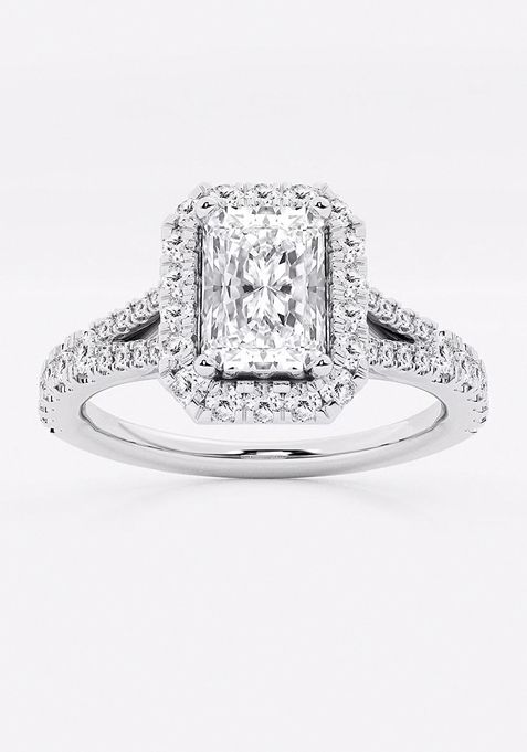 1 1/5 ctw Radiant Lab Grown Diamond Split Shank Halo Engagement Ring