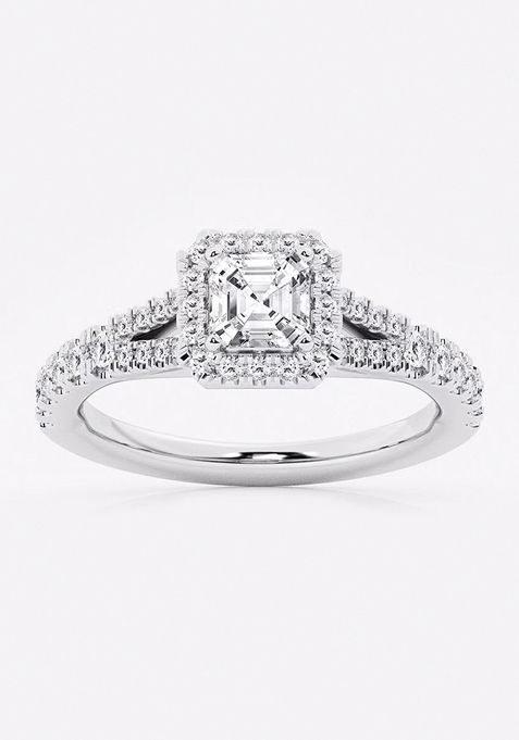 1 1/5 ctw Asscher Lab Grown Diamond Split Shank Halo Engagement Ring