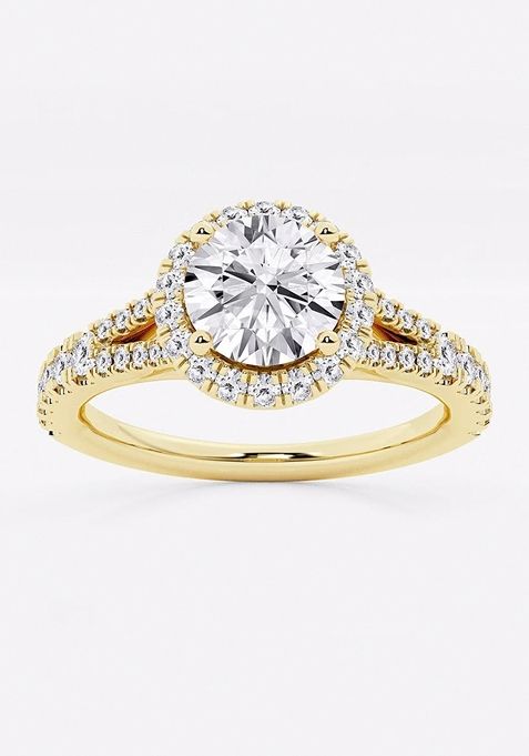 1 1/5 ctw Round Lab Grown Diamond Split Shank Halo Engagement Ring