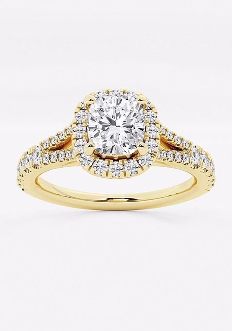 1 1/5 ctw Cushion Lab Grown Diamond Split Shank Halo Engagement Ring