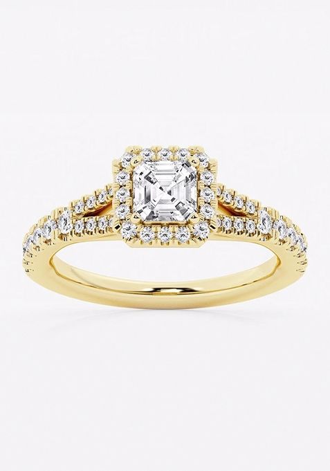 1 1/5 ctw Asscher Lab Grown Diamond Split Shank Halo Engagement Ring