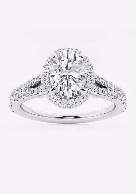 1 1/2 ctw Oval Lab Grown Diamond Split Shank Halo Engagement Ring