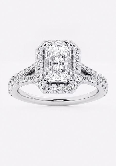 1 1/2 ctw Radiant Lab Grown Diamond Split Shank Halo Engagement Ring