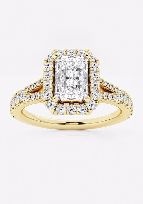 1 1/2 ctw Radiant Lab Grown Diamond Split Shank Halo Engagement Ring