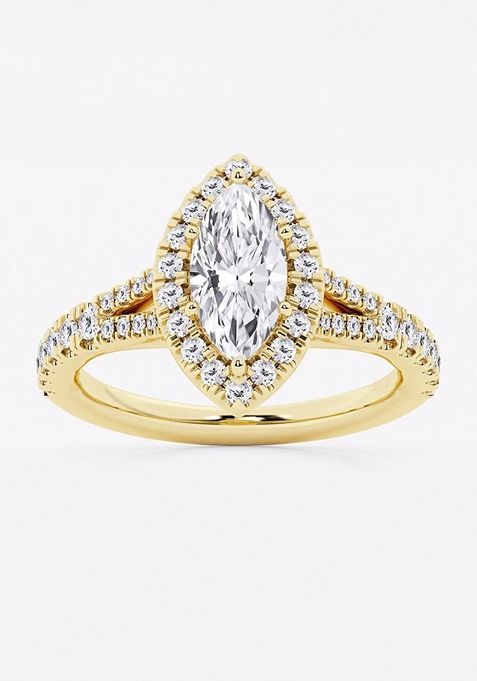 1 1/2 ctw Marquise Lab Grown Diamond Split Shank Halo Engagement Ring