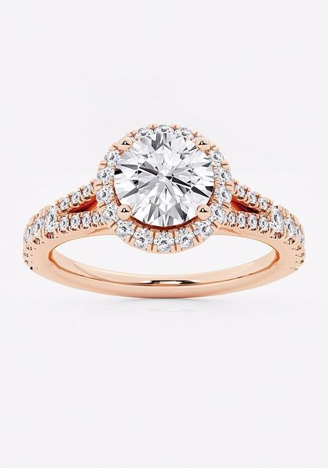 1 1/2 ctw Round Lab Grown Diamond Split Shank Halo Engagement Ring