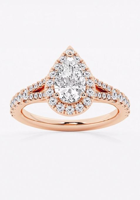 1 1/2 ctw Pear Lab Grown Diamond Split Shank Halo Engagement Ring