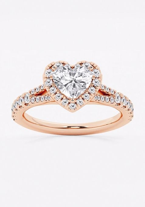 1 1/2 ctw Heart Lab Grown Diamond Split Shank Halo Engagement Ring