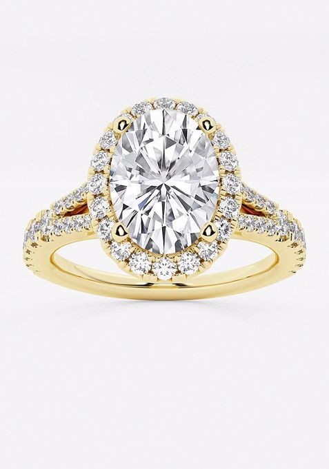 2 ctw Oval Lab Grown Diamond Split Shank Halo Engagement Ring