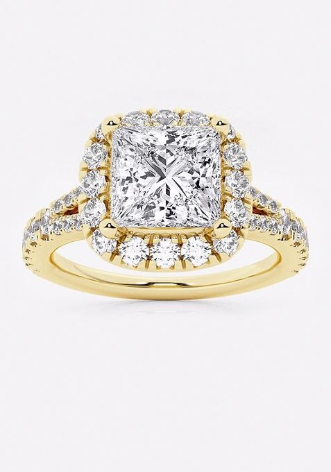  2 5/8 ctw Cushion Lab Grown Diamond Split Shank Halo Engagement Ring