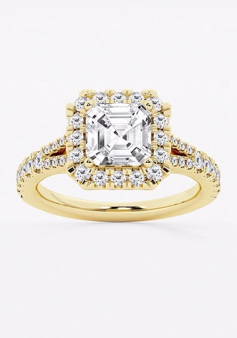 2 5/8 ctw Asscher Lab Grown Diamond Split Shank Halo Engagement Ring