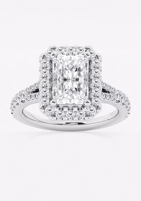 3 1/5 ctw Radiant Lab Grown Diamond Split Shank Halo Engagement Ring