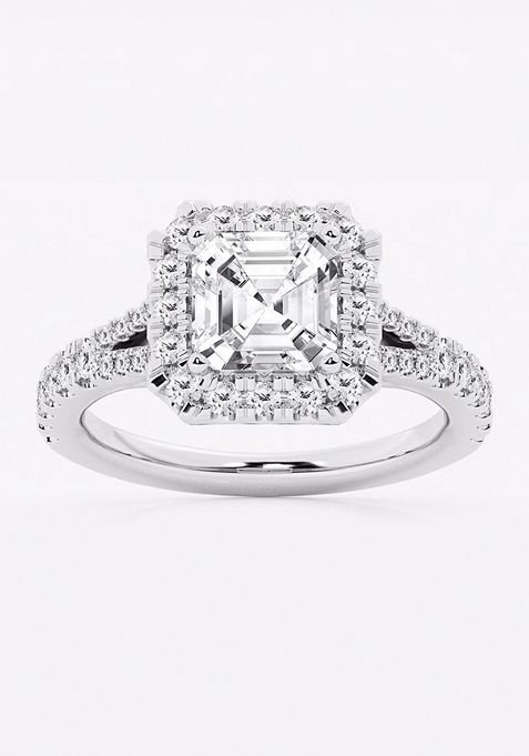 3 1/5 ctw Asscher Lab Grown Diamond Split Shank Halo Engagement Ring