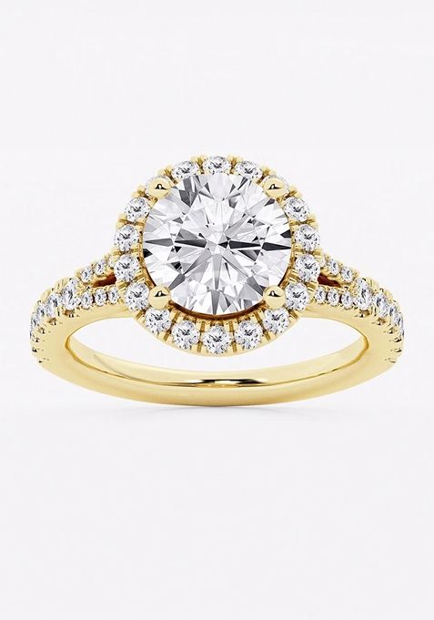 3 1/5 ctw Round Lab Grown Diamond Split Shank Halo Engagement Ring