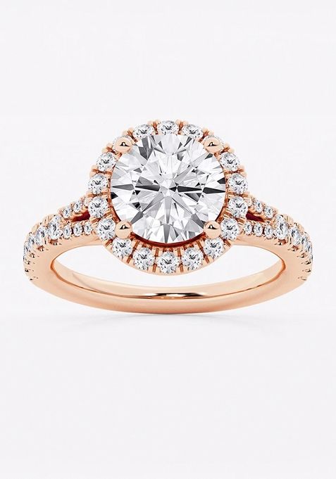 3 1/5 ctw Round Lab Grown Diamond Split Shank Halo Engagement Ring