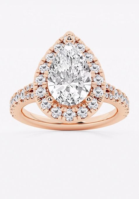 3 1/5 ctw Pear Lab Grown Diamond Split Shank Halo Engagement Ring