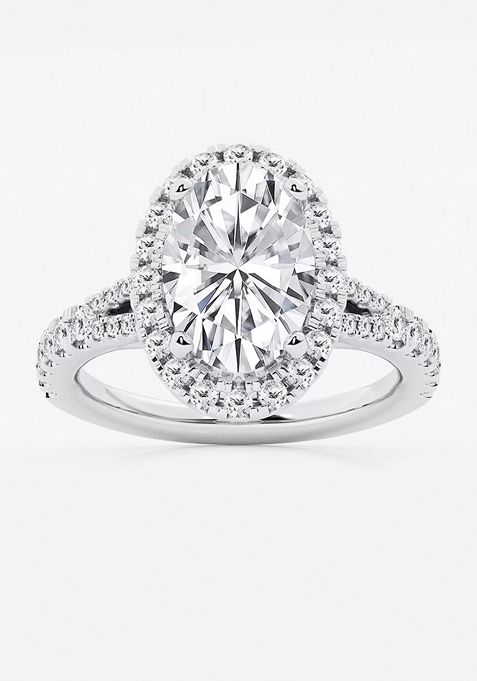 3 3/4 ctw Oval Lab Grown Diamond Split Shank Halo Engagement Ring