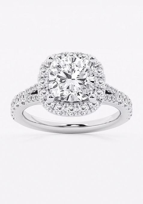  3 3/4 ctw Cushion Lab Grown Diamond Split Shank Halo Engagement Ring