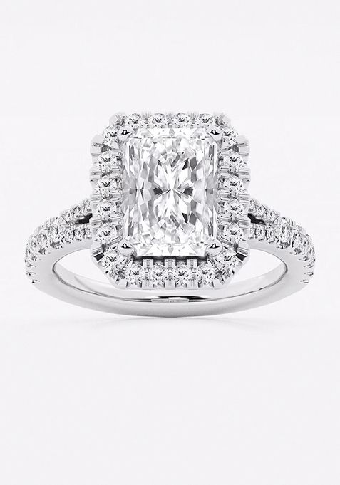 3 3/4 ctw Radiant Lab Grown Diamond Split Shank Halo Engagement Ring