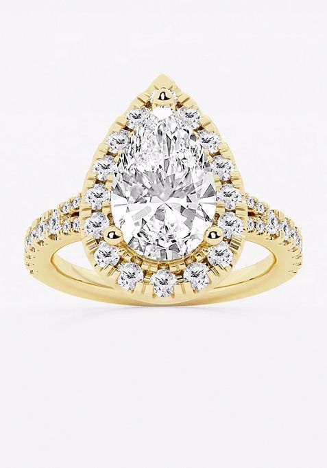 3 3/4 ctw Pear Lab Grown Diamond Split Shank Halo Engagement Ring