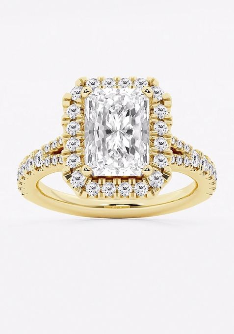 3 3/4 ctw Radiant Lab Grown Diamond Split Shank Halo Engagement Ring