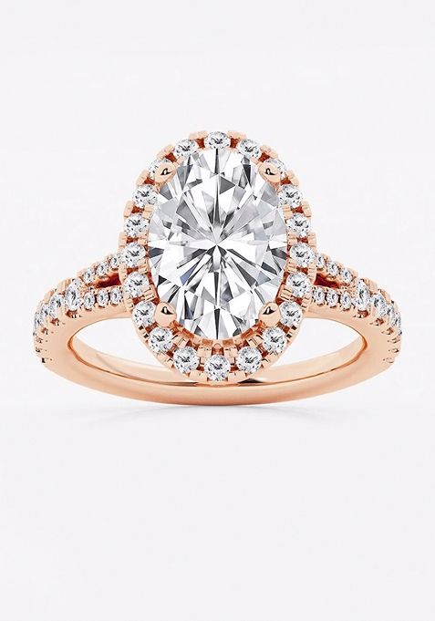 3 3/4 ctw Oval Lab Grown Diamond Split Shank Halo Engagement Ring