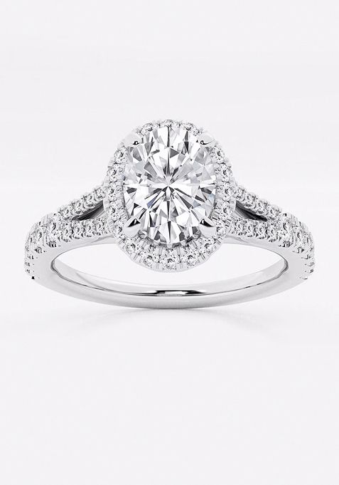 1 1/5 ctw Oval Lab Grown Diamond Split Shank Halo Engagement Ring