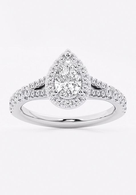 1 1/5 ctw Pear Lab Grown Diamond Split Shank Halo Engagement Ring