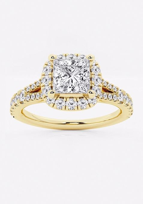 1 1/5 ctw Princess Lab Grown Diamond Split Shank Halo Engagement Ring