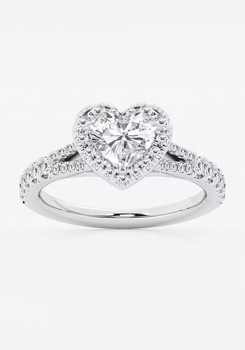 1 1/2 ctw Heart Lab Grown Diamond Split Shank Halo Engagement Ring