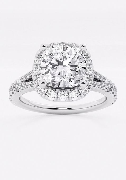 2 ctw Cushion Lab Grown Diamond Split Shank Halo Engagement Ring