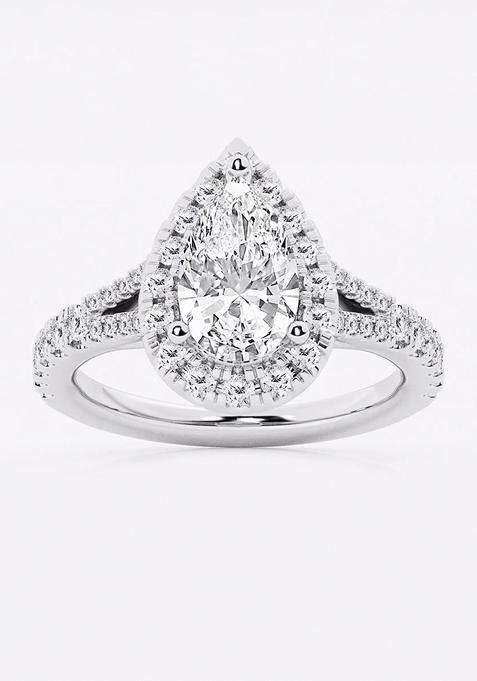 2 ctw Pear Lab Grown Diamond Split Shank Halo Engagement Ring