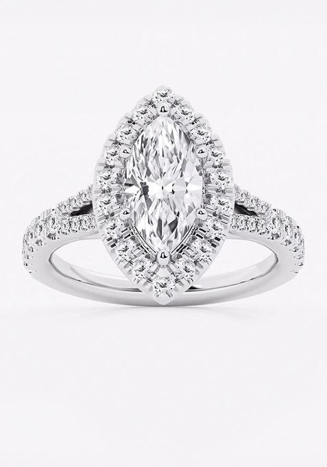 1 1/5 ctw Marquise Lab Grown Diamond Split Shank Halo Engagement Ring