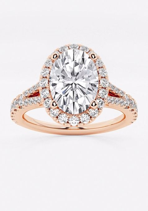 2 ctw Oval Lab Grown Diamond Split Shank Halo Engagement Ring