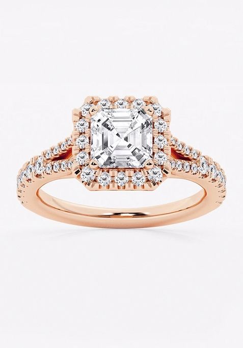 2 ctw Asscher Lab Grown Diamond Split Shank Halo Engagement Ring