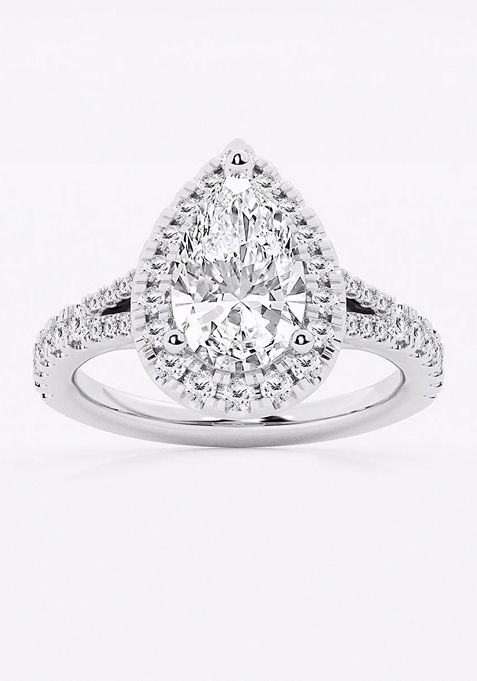 2 5/8 ctw Pear Lab Grown Diamond Split Shank Halo Engagement Ring