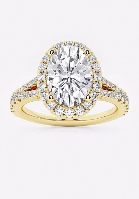 2 5/8 ctw Oval Lab Grown Diamond Split Shank Halo Engagement Ring