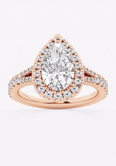 2 5/8 ctw Pear Lab Grown Diamond Split Shank Halo Engagement Ring