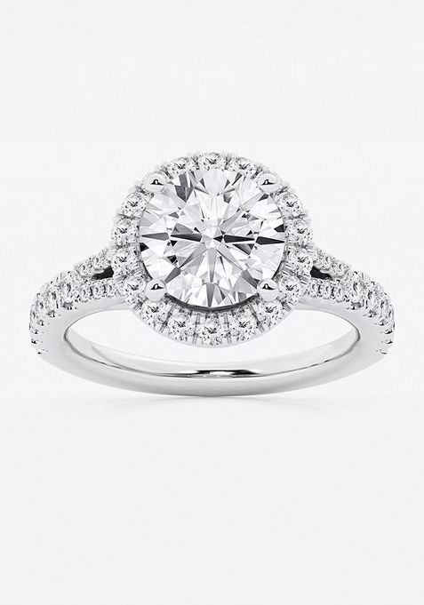 3 1/5 ctw Round Lab Grown Diamond Split Shank Halo Engagement Ring