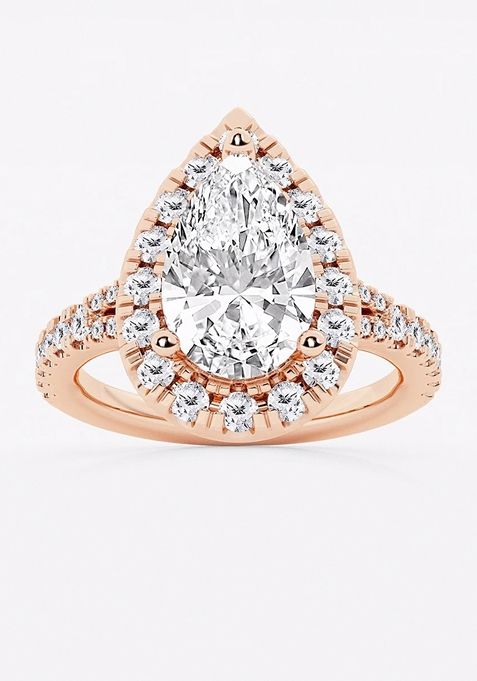 3 3/4 ctw Pear Lab Grown Diamond Split Shank Halo Engagement Ring