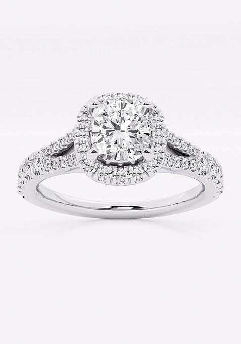 1 1/5 ctw Cushion Lab Grown Diamond Split Shank Halo Engagement Ring